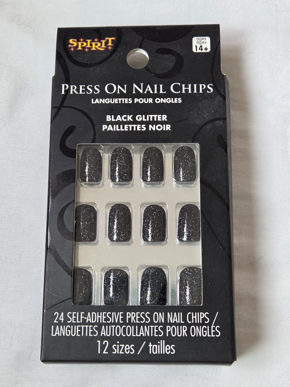 Spirit Black Glitter Press-On Nail Chips - Sparkling Black Set